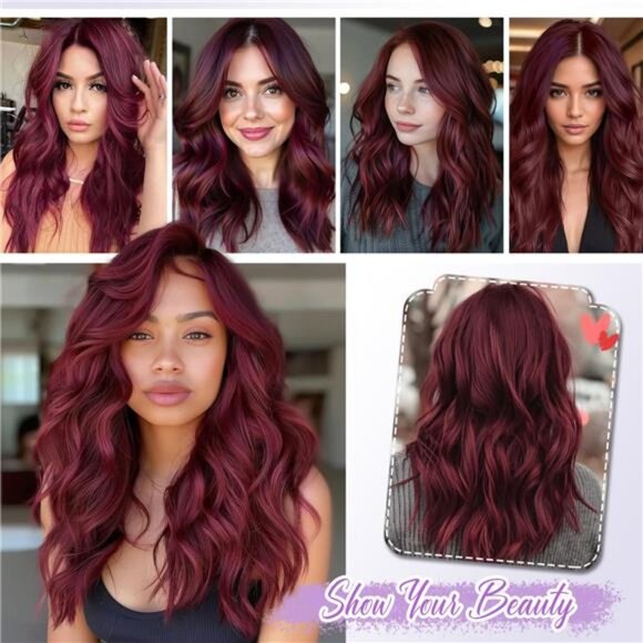 Short Wavy Wigs for Women Burgundy - Picture 5 of 6
